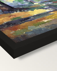 The Big Trees by Paul Cézanne framed print, corner close-up: black moulding, mitred, the print set just below its edge