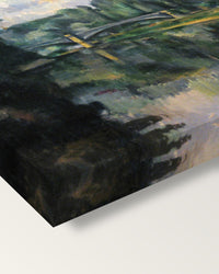 The Banks of the Marne by Paul Cézanne on stretched canvas, corner close-up: the painting mirror-wrapped round the sides