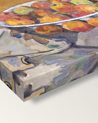 The Plate of Apples by Paul Cézanne on stretched canvas, corner close-up: the painting mirror-wrapped round the sides
