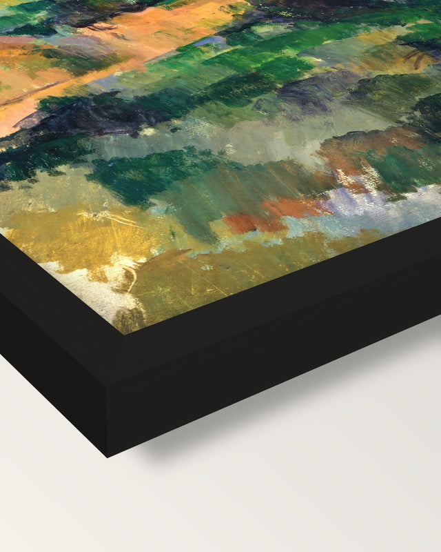 Road at Montgeroult by Paul Cézanne framed print, corner close-up: black moulding, mitred, the print set just below its edge