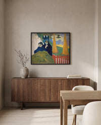 Arlésiennes (Mistral) by Paul Gauguin in a black frame above a walnut sideboard in a dining room