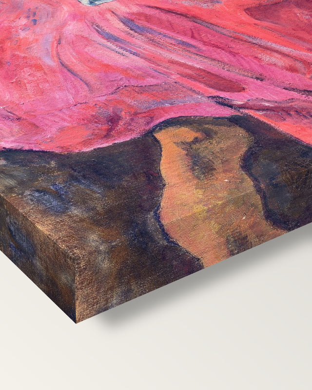 Faaturuma by Paul Gauguin on stretched canvas, corner close-up: the painting mirror-wrapped round the sides