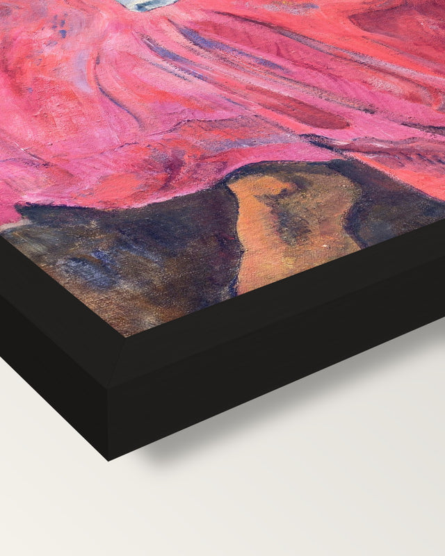 Faaturuma by Paul Gauguin framed print, corner close-up: black moulding, mitred, the print set just below its edge