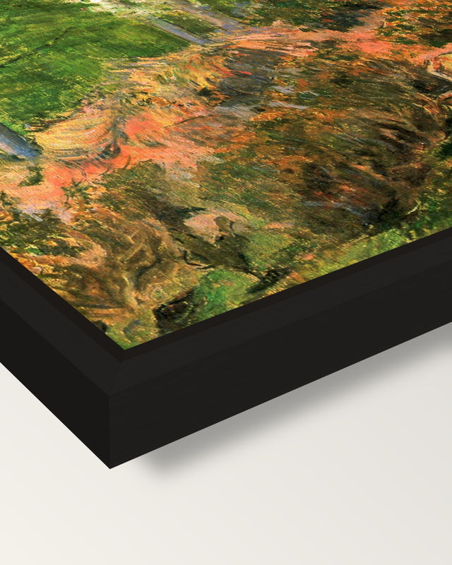 Landscape from Pont-Aven by Gauguin framed canvas, corner close-up: a black floating frame with a shadow gap round the canvas