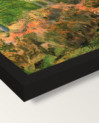 Landscape from Pont-Aven by Gauguin framed print, corner close-up: black moulding, mitred, the print set just below its edge