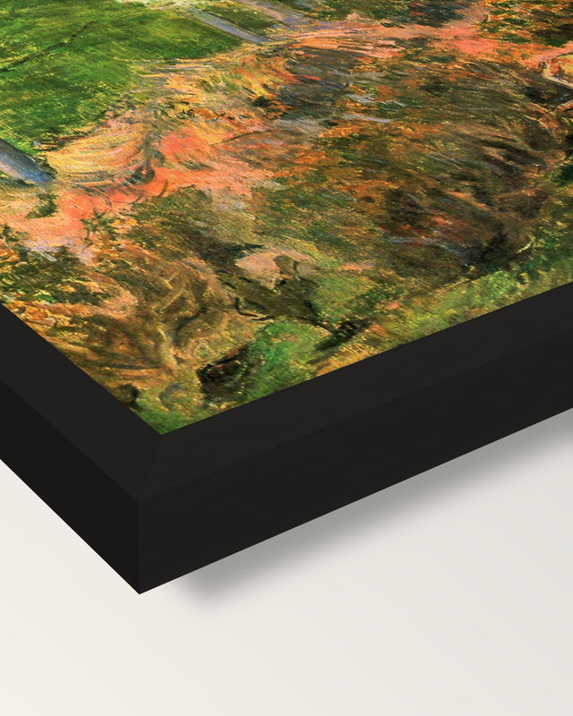 Landscape from Pont-Aven by Gauguin framed print, corner close-up: black moulding, mitred, the print set just below its edge