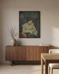 Mette Gauguin by Paul Gauguin in a black frame above a walnut sideboard in a dining room