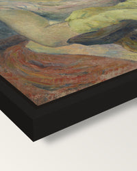 Mette Gauguin by Paul Gauguin framed canvas, corner close-up: a black floating frame with a shadow gap round the canvas