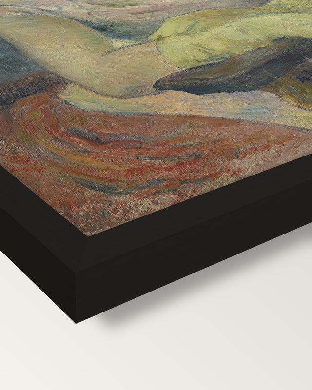 Mette Gauguin by Paul Gauguin framed print, corner close-up: black moulding, mitred, the print set just below its edge