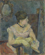 Mette Gauguin in Evening Dress by Paul Gauguin: a woman in a pale evening gown seen from the side, a fan in her lap