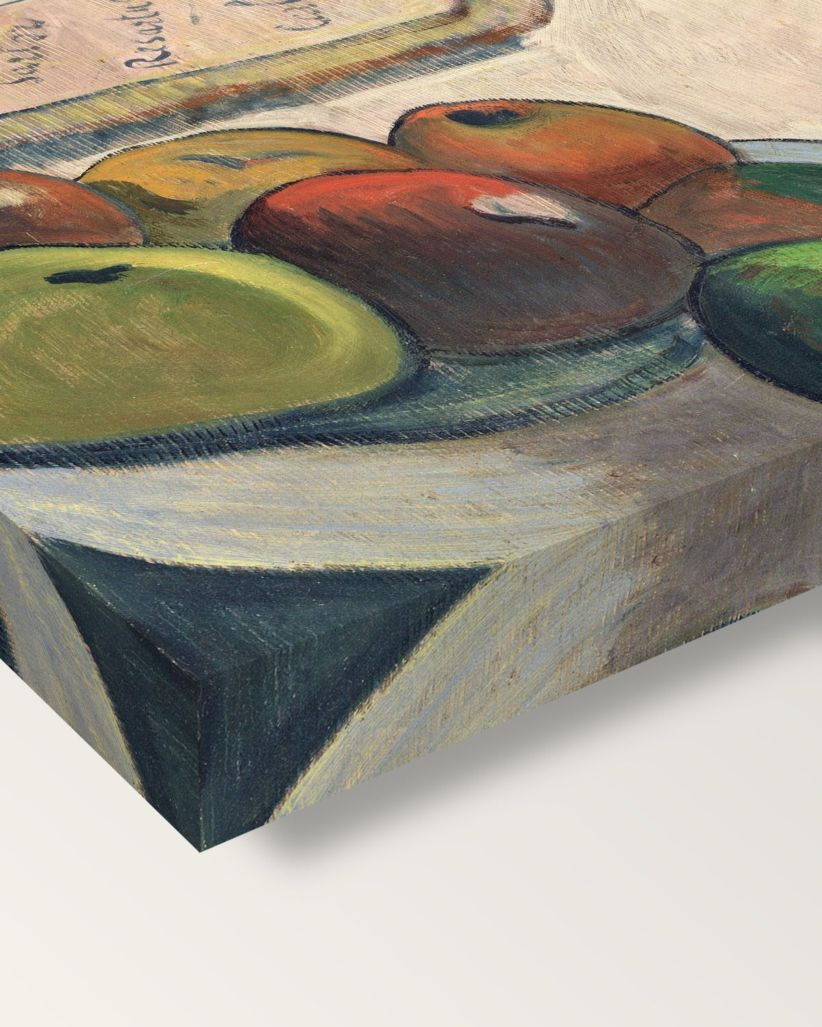 Portrait of Meijer de Haan by Paul Gauguin on stretched canvas, corner close-up: the painting mirror-wrapped round the sides