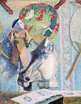 Still Life with Horse’s Head by Gauguin: an Asian doll, a fan, a white sculpted horse’s head and a book, in small dots