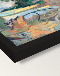 The Hibiscus Tree by Paul Gauguin framed print, corner close-up: black moulding, mitred, the print set just below its edge