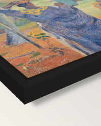The Mango Trees, Martinique framed canvas, corner close-up: a black floating frame with a shadow gap round the canvas