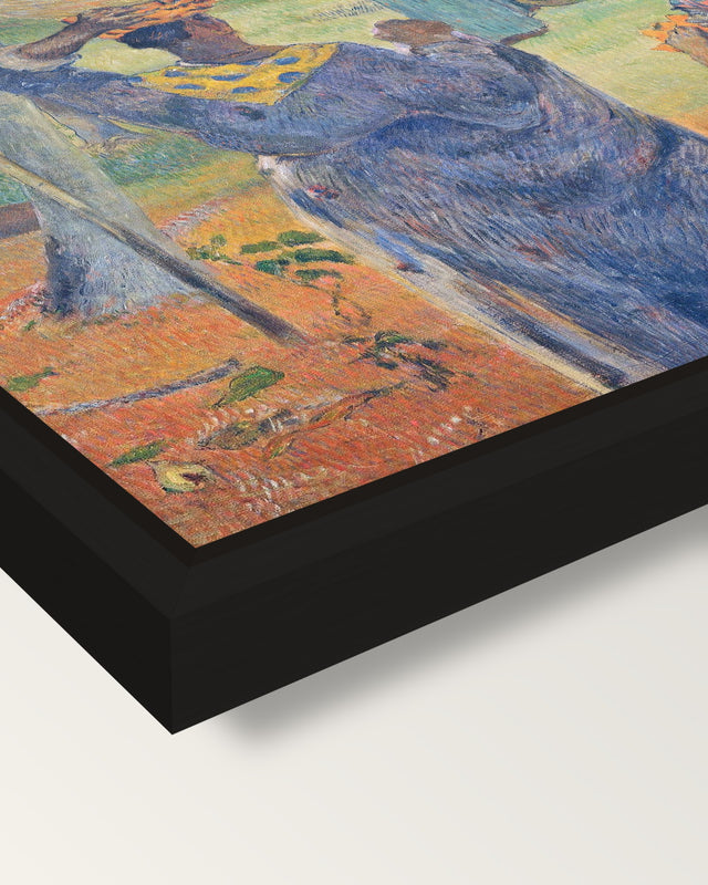 The Mango Trees, Martinique framed canvas, corner close-up: a black floating frame with a shadow gap round the canvas