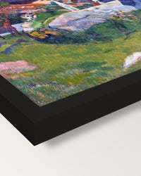 The Swineherd by Paul Gauguin framed print, corner close-up: black moulding, mitred, the print set just below its edge