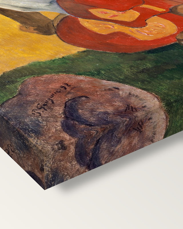 When Will You Marry? by Paul Gauguin on stretched canvas, corner close-up: the painting mirror-wrapped round the sides