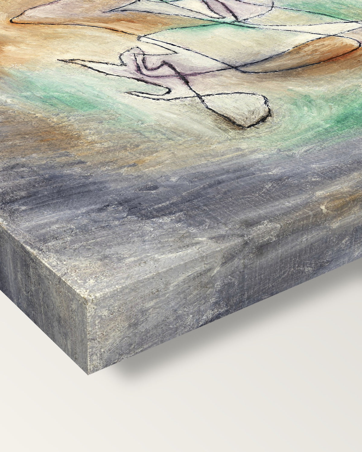 Howling Dog by Paul Klee on stretched canvas, corner close-up: the painting mirror-wrapped round the sides