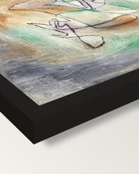 Howling Dog by Paul Klee framed print, corner close-up: black moulding, mitred, the print set just below its edge