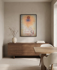Limits of Reason by Paul Klee in a black frame above a walnut sideboard in a dining room