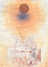 Limits of Reason by Paul Klee: a red sphere floating in a pale sky above a tangled structure of fine lines