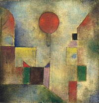 Red Balloon by Paul Klee: a red balloon floating above a small town of yellow, green and grey blocks