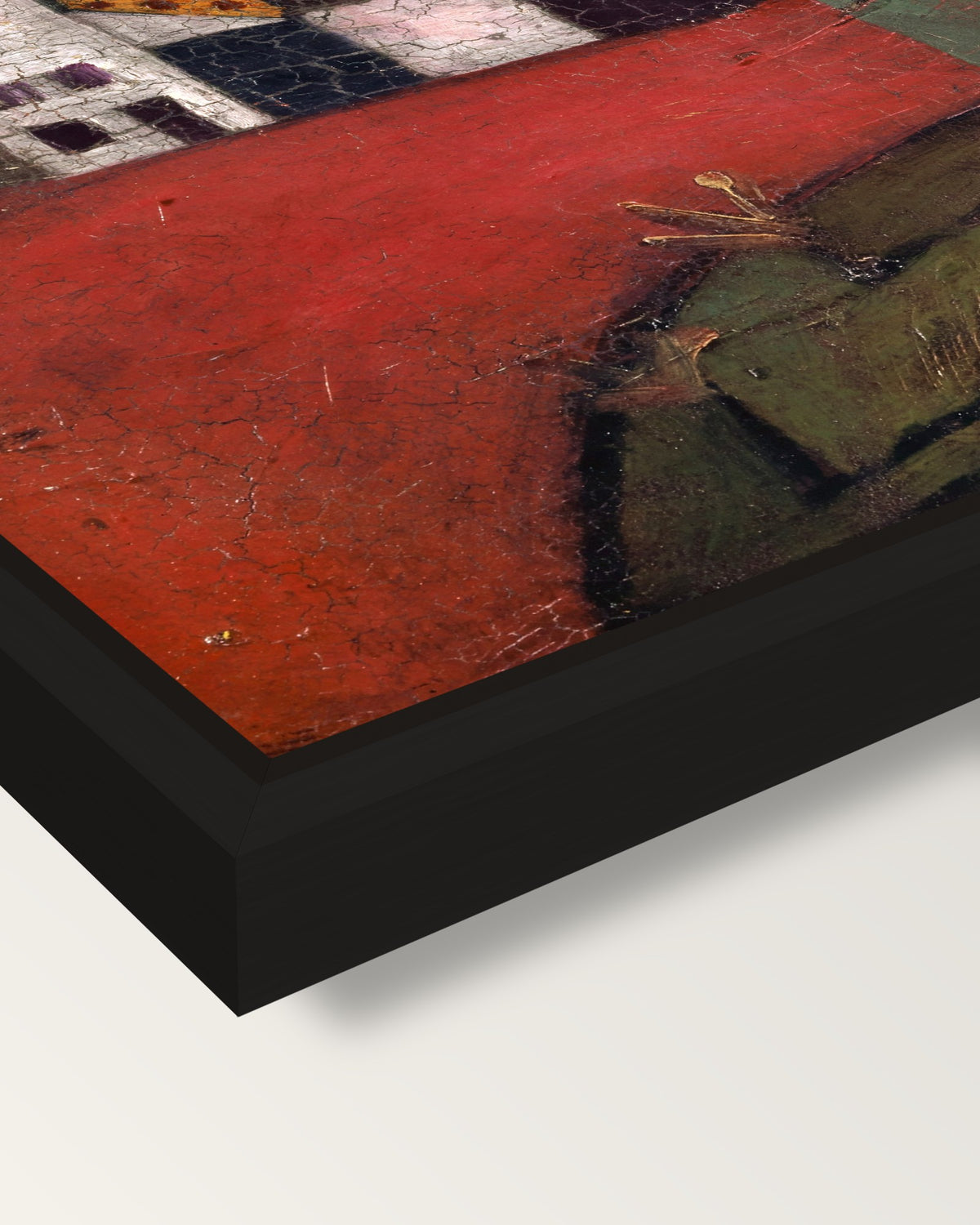 Villa R by Paul Klee framed canvas, corner close-up: a black floating frame with a shadow gap round the canvas