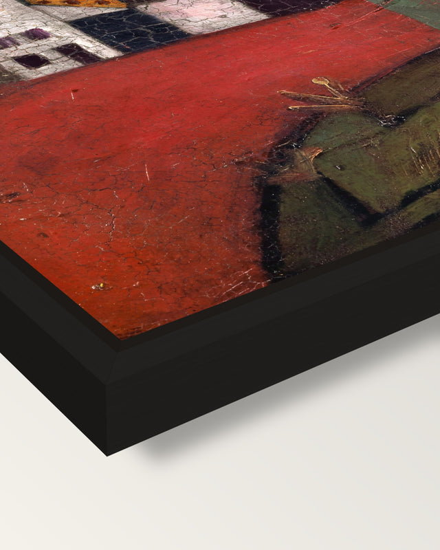 Villa R by Paul Klee framed canvas, corner close-up: a black floating frame with a shadow gap round the canvas