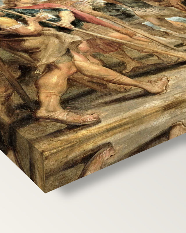 Christ and Constantine by Peter Paul Rubens on stretched canvas, corner close-up: the painting mirror-wrapped round the sides
