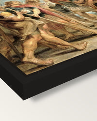 Christ and Constantine by Rubens framed canvas, corner close-up: a black floating frame with a shadow gap round the canvas