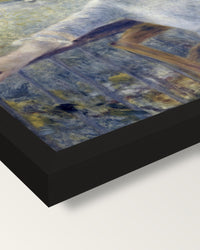 Alphonsine Fournaise by Renoir framed print, corner close-up: black moulding, mitred, the print set just below its edge