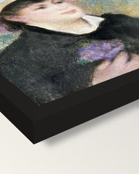 Boating Couple by Renoir framed print, corner close-up: black moulding, mitred, the print set just below its edge