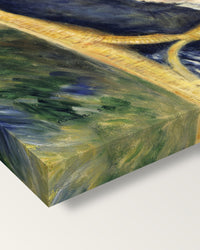 By the Seashore by Pierre-Auguste Renoir on stretched canvas, corner close-up: the painting mirror-wrapped round the sides