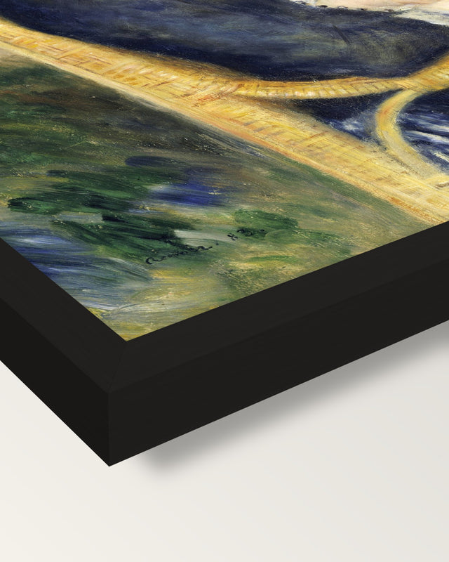 By the Seashore by Renoir framed print, corner close-up: black moulding, mitred, the print set just below its edge