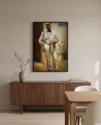 Charles Le Cœur by Pierre-Auguste Renoir in a black frame above a walnut sideboard in a dining room