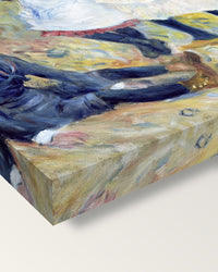 Children on the Seashore by Renoir on stretched canvas, corner close-up: the painting mirror-wrapped round the sides