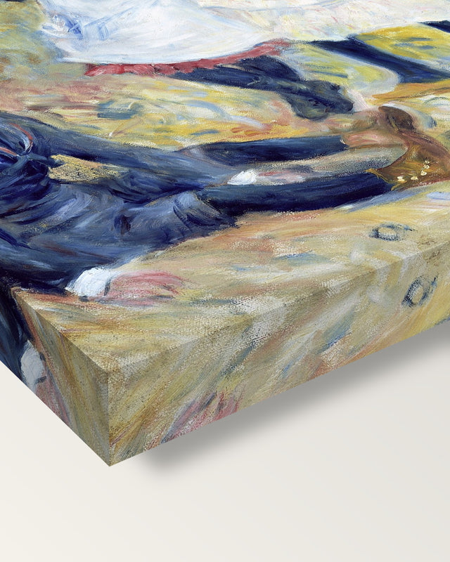 Children on the Seashore by Renoir on stretched canvas, corner close-up: the painting mirror-wrapped round the sides