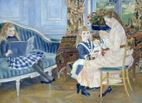 Children’s Afternoon at Wargemont by Renoir: three girls in a bright room, one reading on a blue sofa, two with a doll