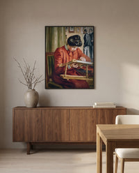 Christine Lerolle by Pierre-Auguste Renoir in a black frame above a walnut sideboard in a dining room