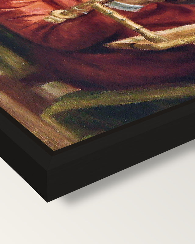 Christine Lerolle by Renoir framed canvas, corner close-up: a black floating frame with a shadow gap round the canvas