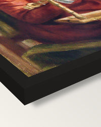 Christine Lerolle by Renoir framed print, corner close-up: black moulding, mitred, the print set just below its edge