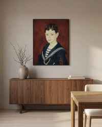 Fernand Halphen as a Boy by Pierre-Auguste Renoir in a black frame above a walnut sideboard in a dining room