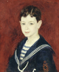 Fernand Halphen as a Boy by Renoir: a dark-haired boy in a navy sailor suit with a striped collar against a red ground