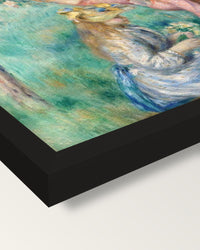 Girls Picking Flowers by Renoir framed print, corner close-up: black moulding, mitred, the print set just below its edge