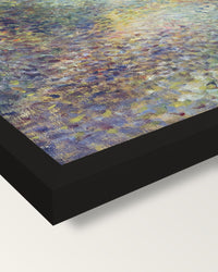 In the Woods by Renoir framed print, corner close-up: black moulding, mitred, the print set just below its edge