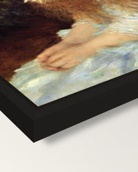 Little Irène by Renoir framed canvas, corner close-up: a black floating frame with a shadow gap round the canvas