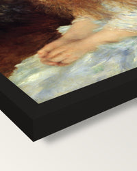 Little Irène by Renoir framed print, corner close-up: black moulding, mitred, the print set just below its edge