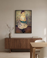 Jeanne Durand-Ruel by Pierre-Auguste Renoir in a black frame above a walnut sideboard in a dining room