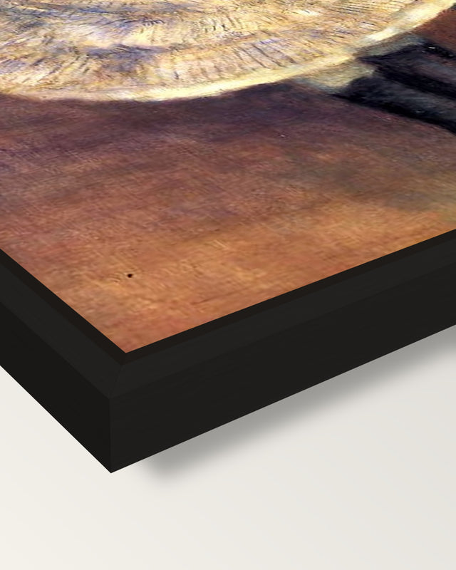Jeanne Durand-Ruel by Renoir framed canvas, corner close-up: a black floating frame with a shadow gap round the canvas