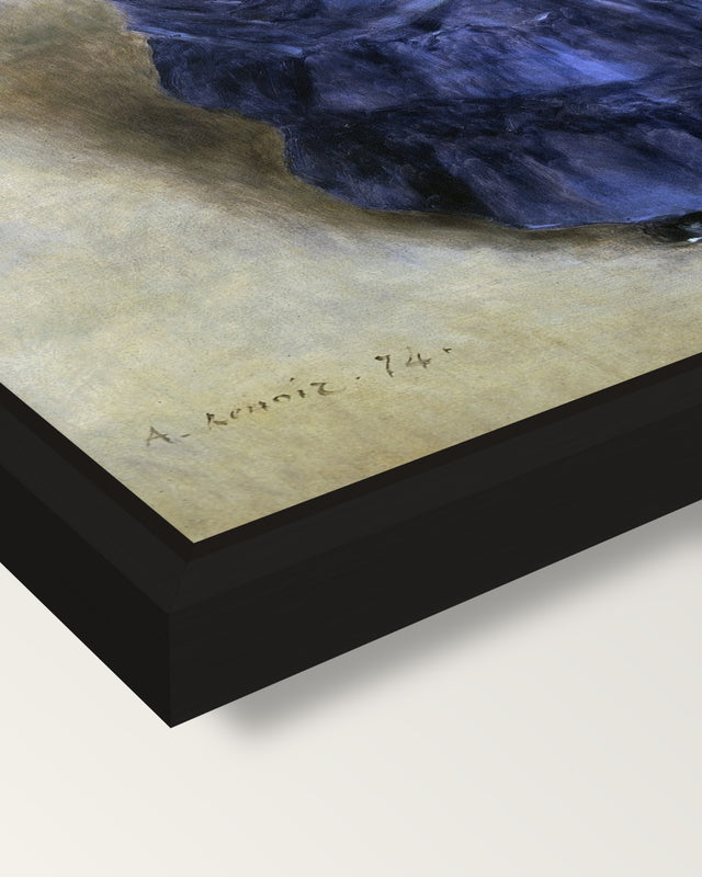 La Parisienne by Renoir framed canvas, corner close-up: a black floating frame with a shadow gap round the canvas